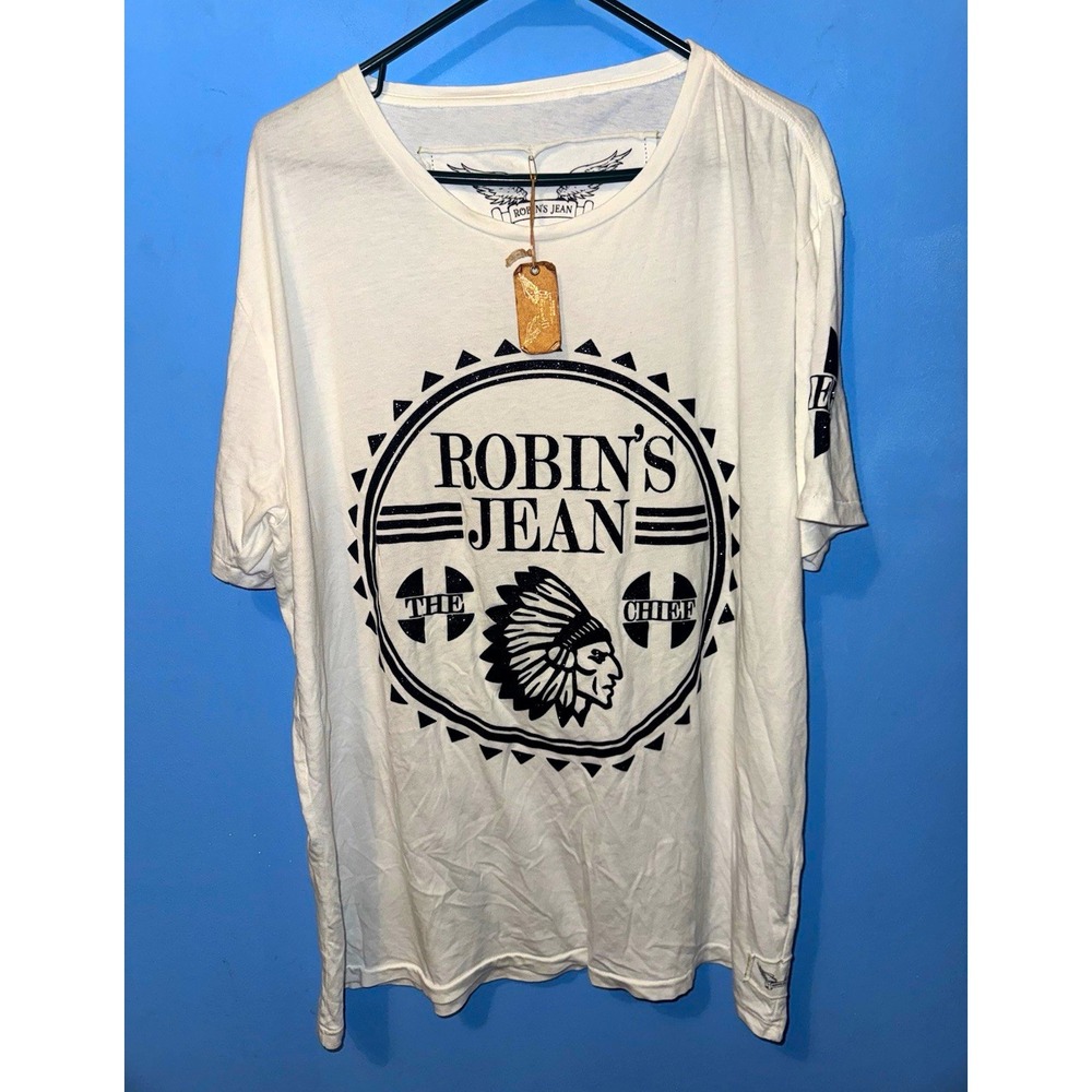 Robin's Jean Men's White "The Chief" Graphic Logo Crew Neck T-Shirt, XL